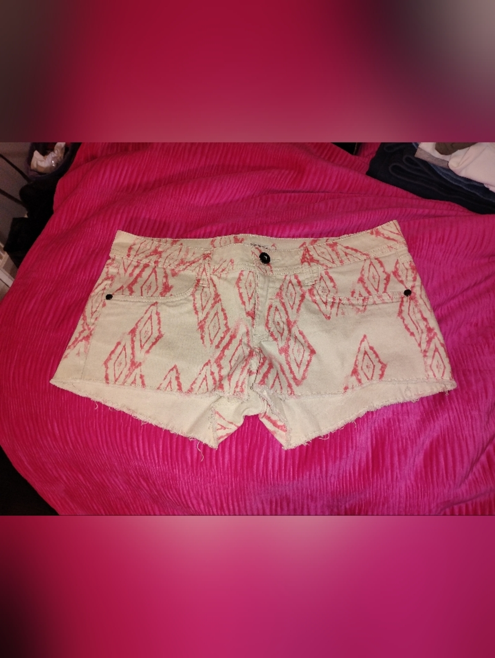 Women’s Cream White Shorts with Pink Aztec Print